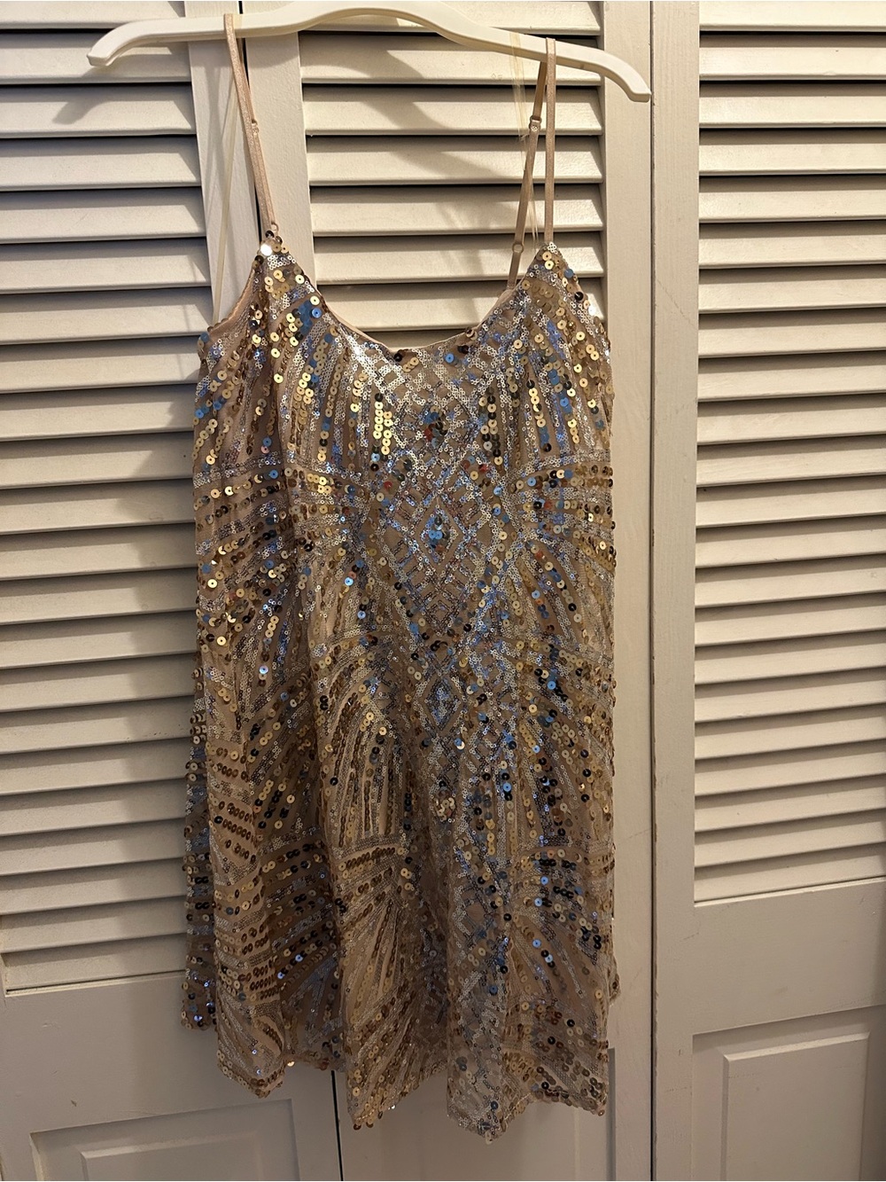 Emerald Sundae Champagne Sequin Spaghetti Strap Dress